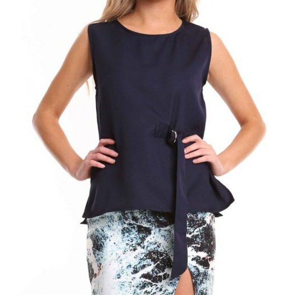 Two Sisters Tops - Two Sister Navy Blue "Buckle Me" Top